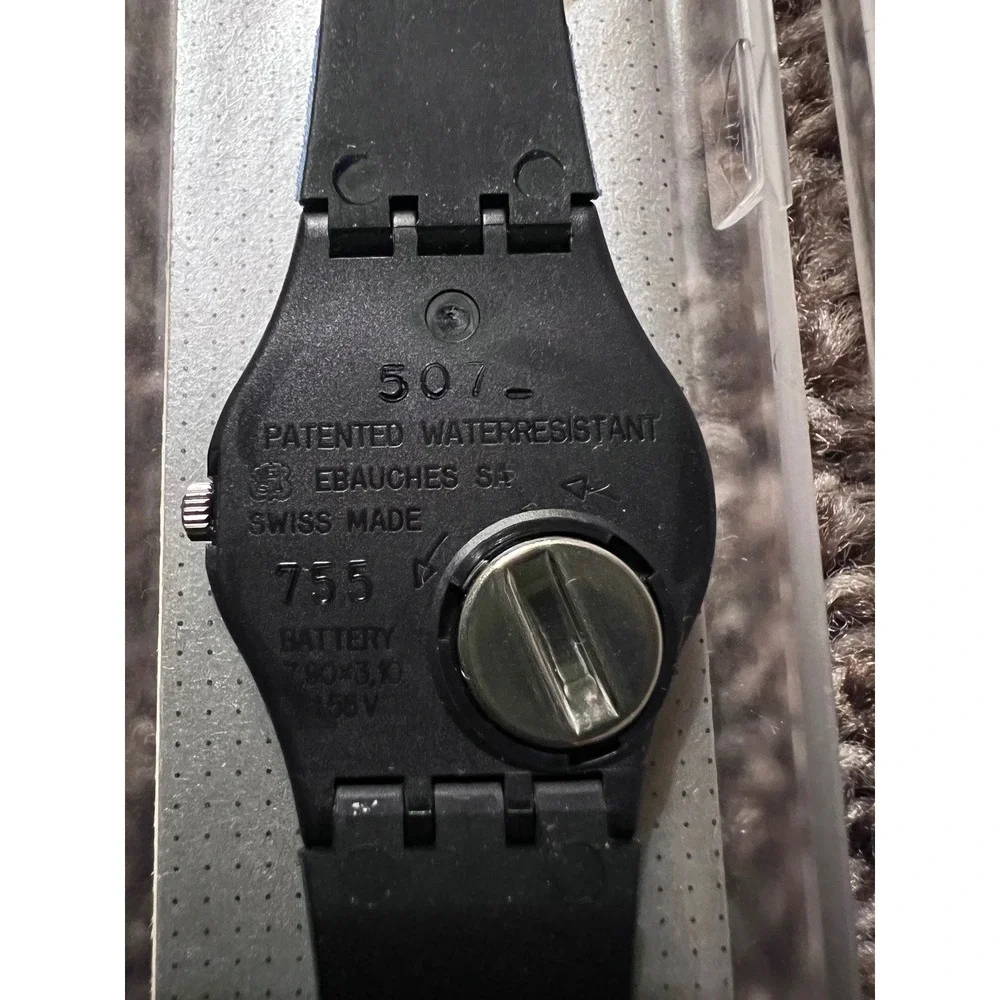 SWATCH Watch Oxford Navy LN103 Full Black Band/Dial W Plastic Case Needs Battery